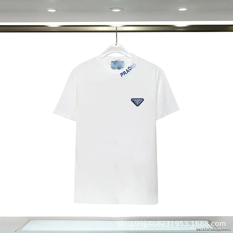 Prada Triangular Logo Minimalist Style White Short-sleeve T-shirt