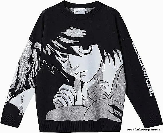 Premium Style Anime graphic sweater Black Knit Top for Minimal Outfits