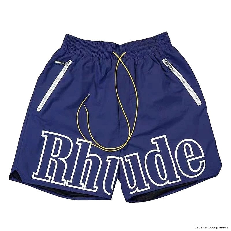 RHUDE letter-style dark blue shorts