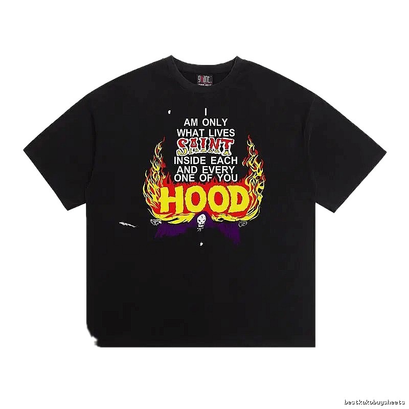 SAINT Flame Print Street Style Black T-Shirt