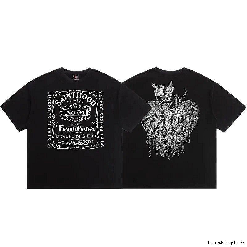 SAINTHOOD Skeleton Print Street Style Black T-Shirt