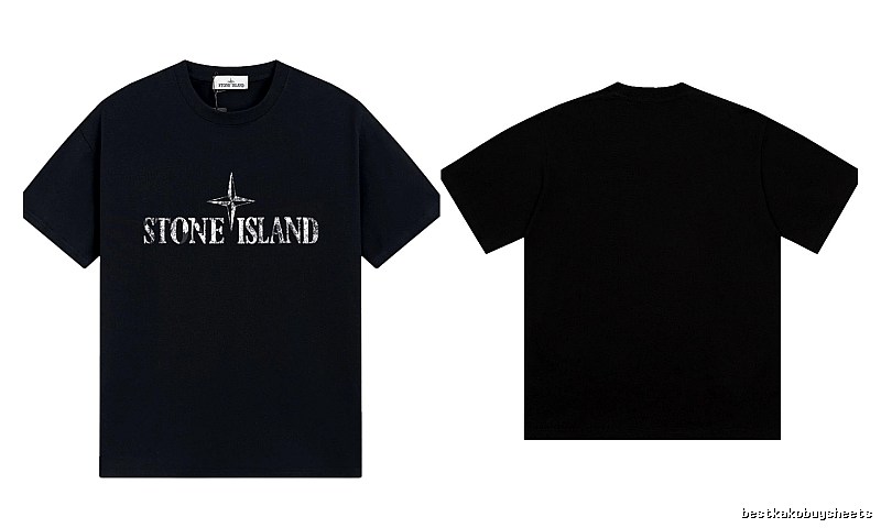 Stone Island Classic Distressed Street Style Black Short Sleeve T-Shirt