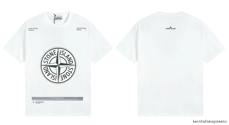 Stone Island Compass Print Casual Style White Short-sleeve T-shirt