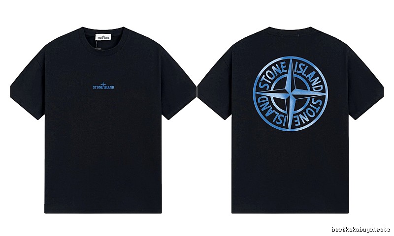 Stone Island Compass Print Street Style Black Short Sleeve T-shirt