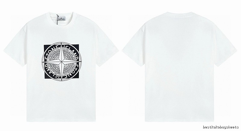 Stone Island Compass Print Street Style White T-Shirt