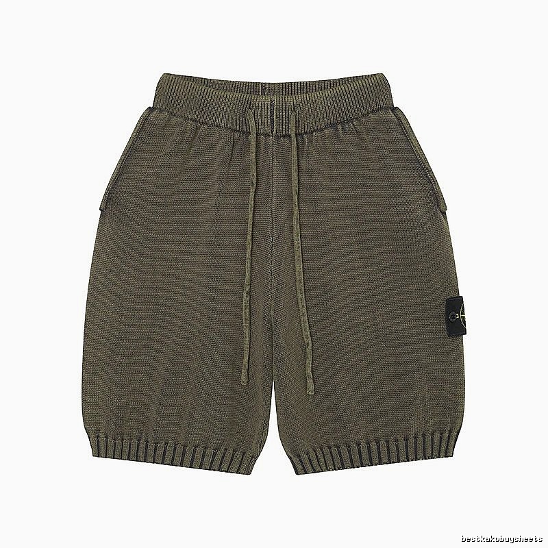 Stone Island Compass Techwear Style Olive Green Knit Shorts