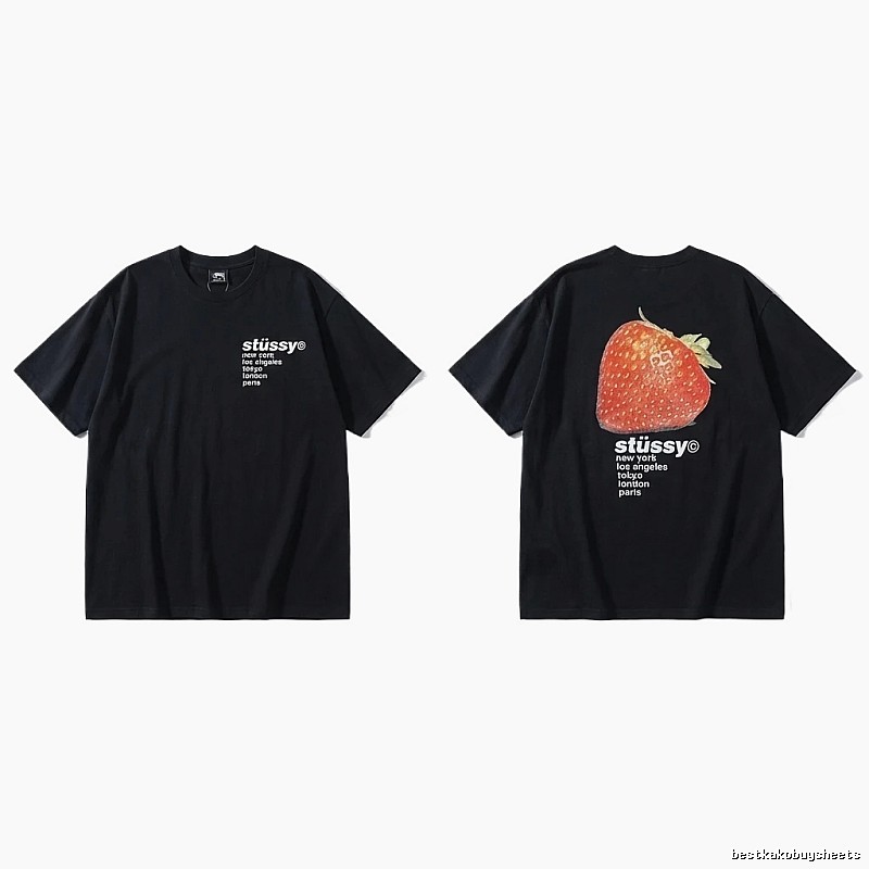 Stussy Strawberry Print Black T-shirt