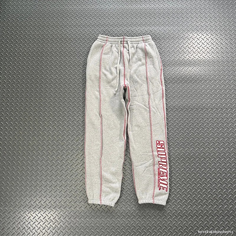 Supreme Grey Red Piping Relaxed Track Pants