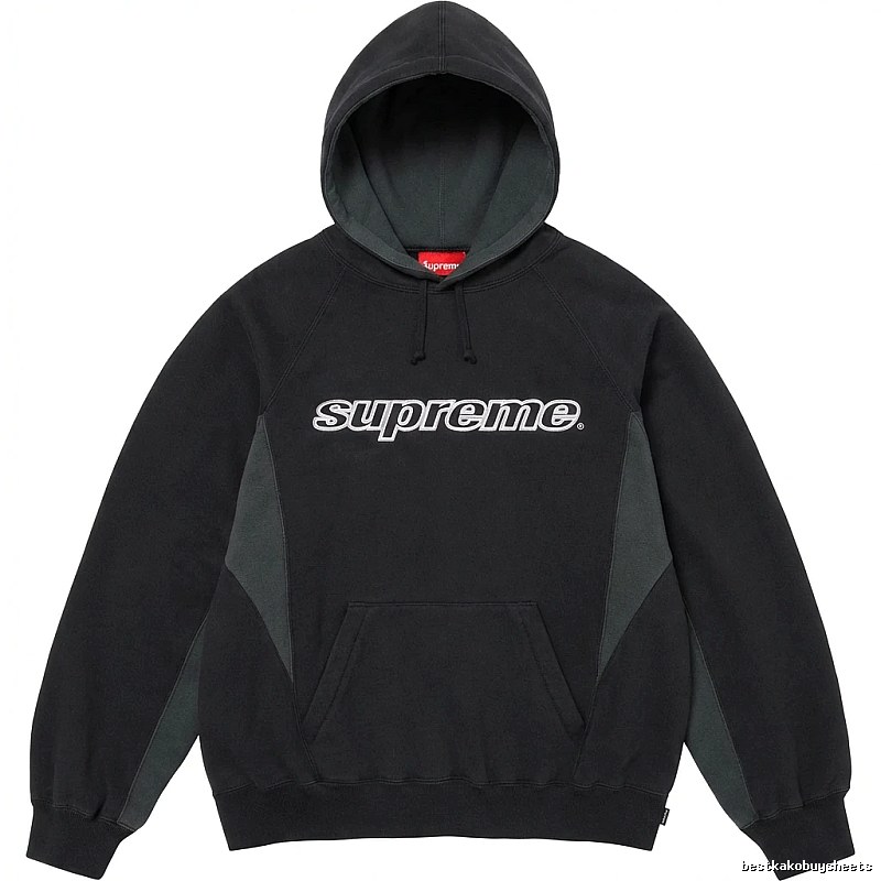 Supreme patchwork-style black hoodie