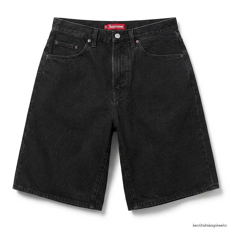 Supreme retro-style black denim shorts