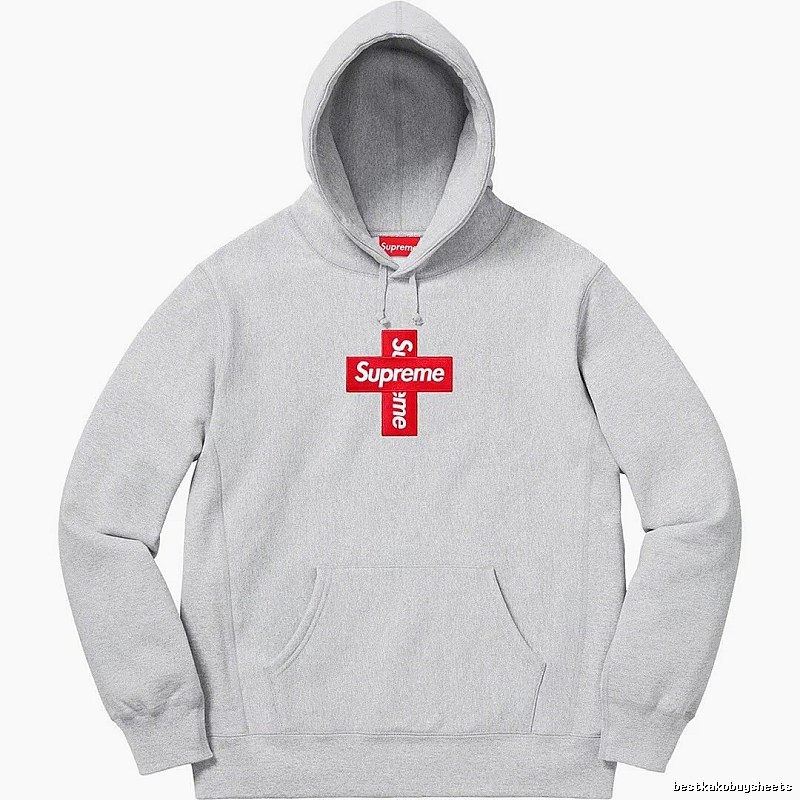 Supreme Streetwear Logo hoodie Gray Red Oversized with Logo Accent