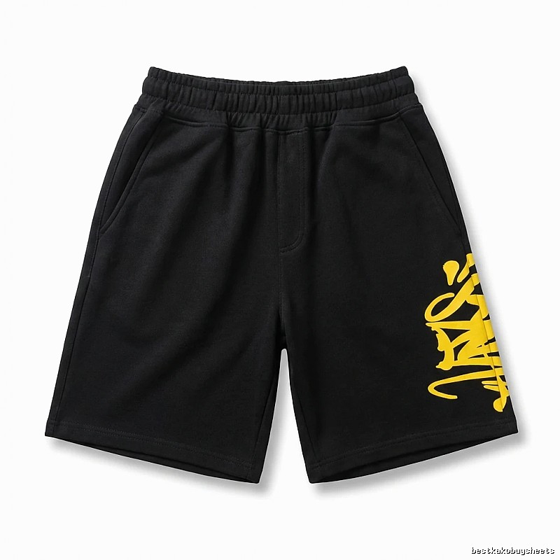 SynaWorld graffiti-style black shorts