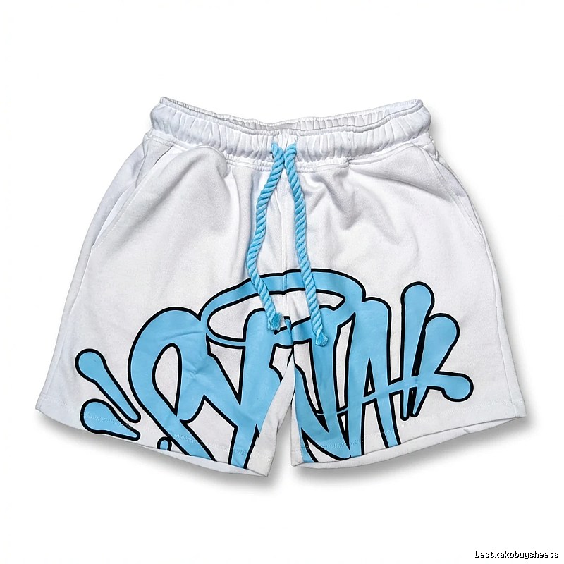 SynaWorld graffiti-style white shorts