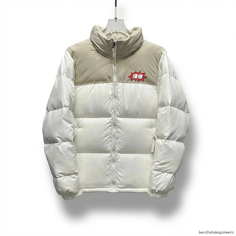 The North Face Cream White Patchwork Down Jacket