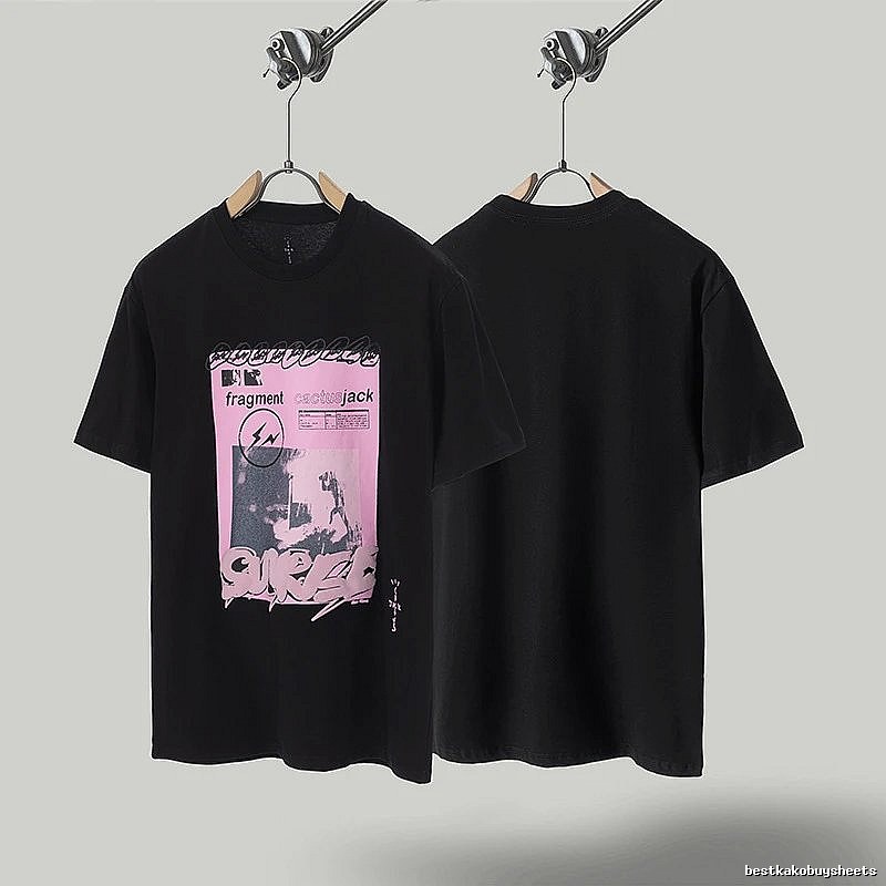 Travis Scott x Lightning Co-branded Graffiti-style Black T-shirt