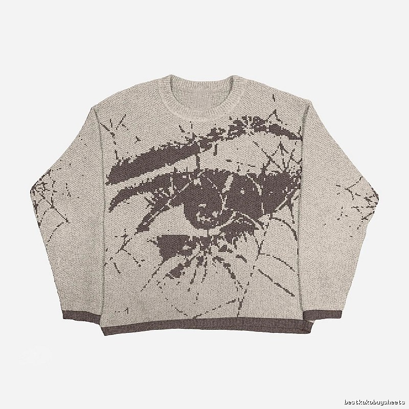 Urban Anime graphic sweater Black Knit Top with Statement Pattern