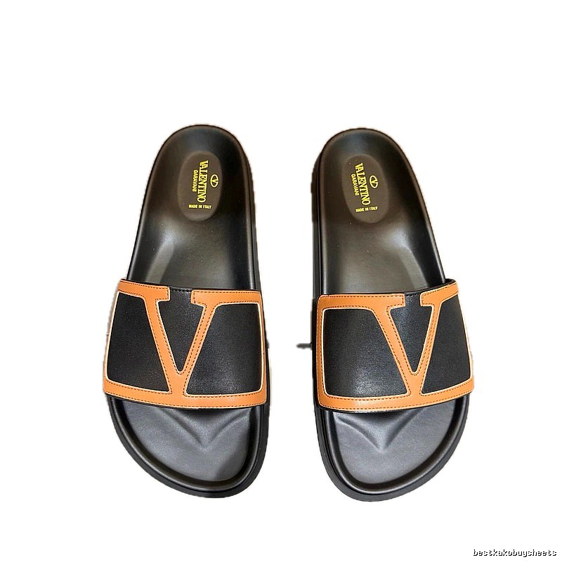 Valentino V-logo Casual Black and Brown Slide Sandals
