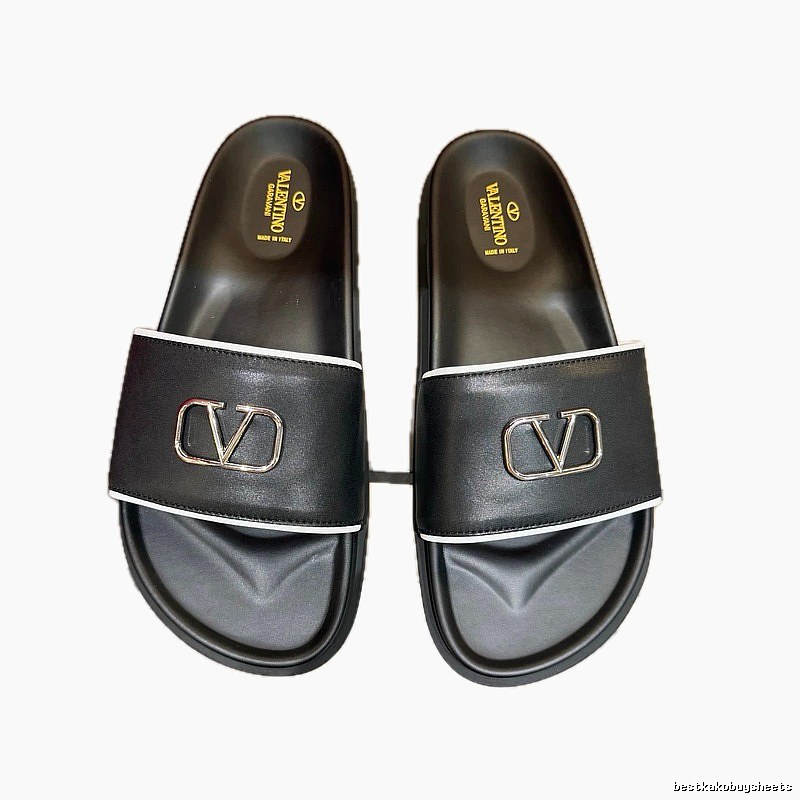 Valentino V-logo Light Luxury Style Black Slide Sandals