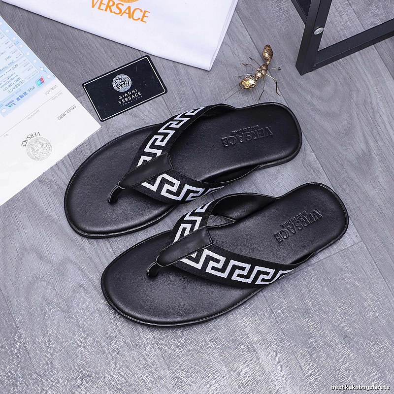 Versace Greek Key Trendy Style Black Flip-Flops