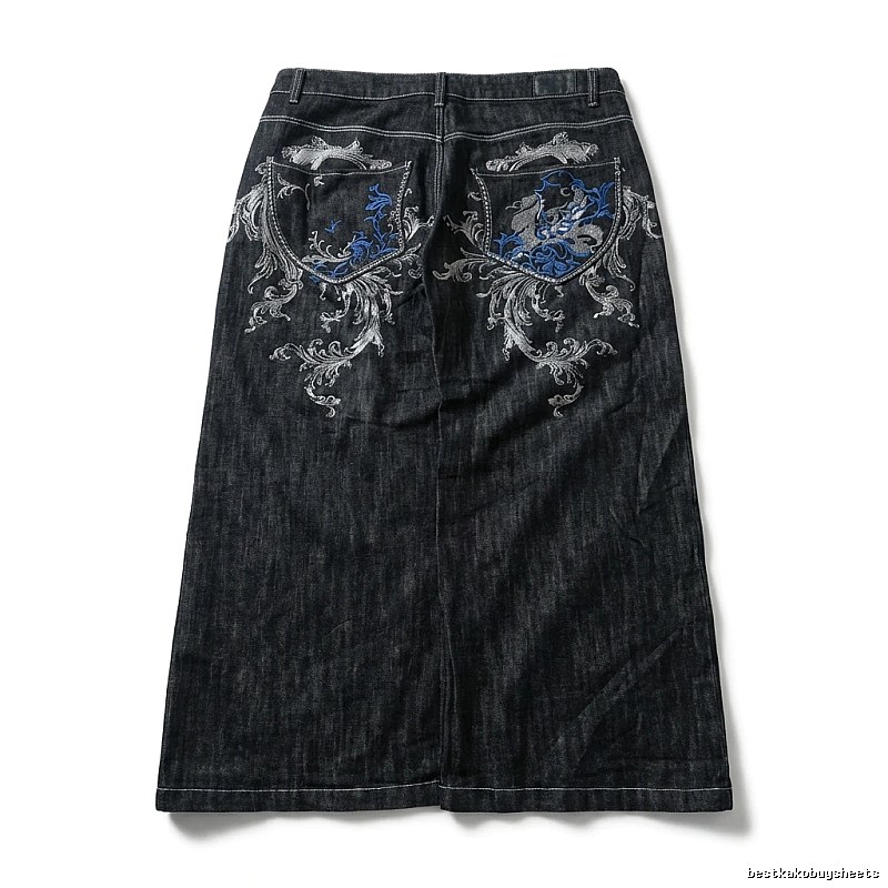 Y2K Style Deep Blue Embroidered Denim Skirt
